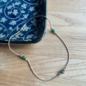 Southwestern Liquid silver green beaded ankle bracelet